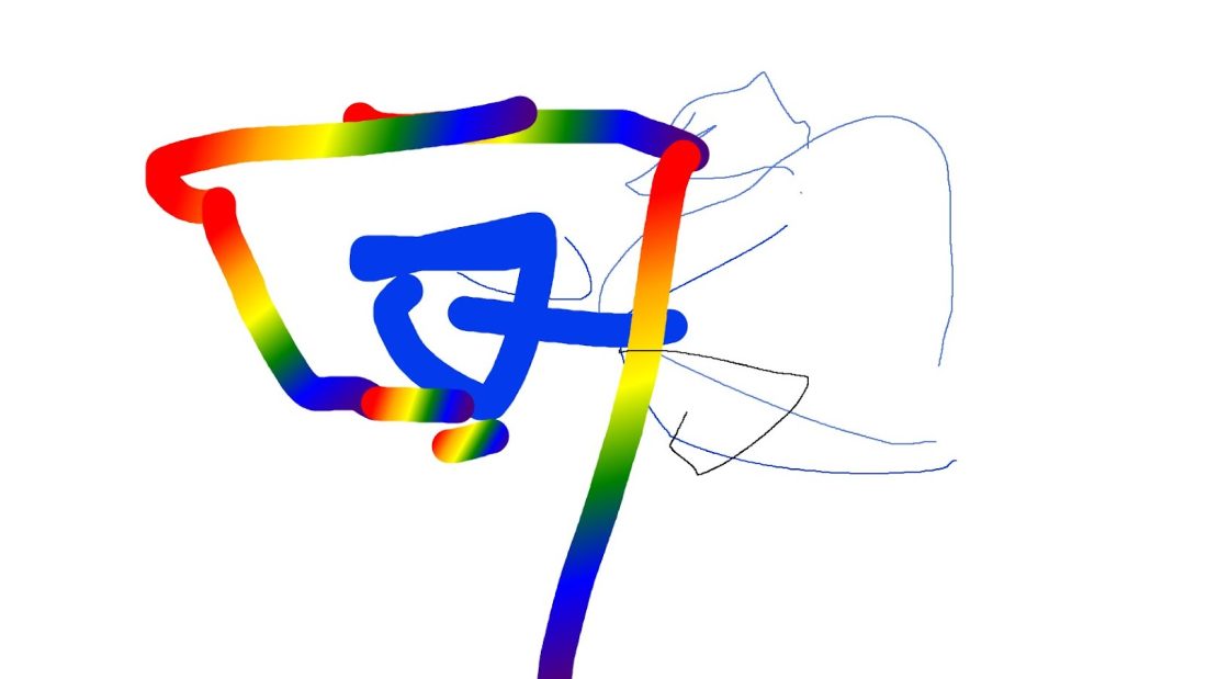 A drawing of one of Santa’s elves making toys